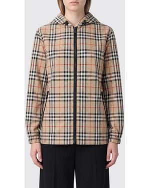 Burberry Everton Short Windbreaker Jacket With Vintage Check Print And Hood - Natural