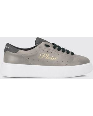 Philipp Plein Leather Low-Top Sneakers With Chunky Sole And Laminated Logo - White