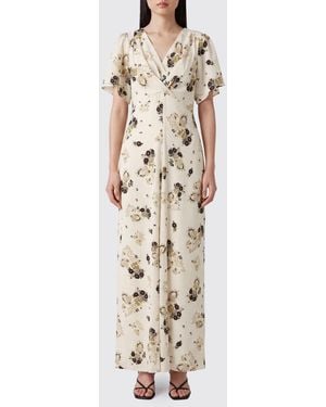 Isabel Marant Falja Floral Print Silk Long Dress With Short Sleeves - White