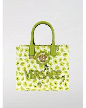 Versace La Medusa Canvas Tote Bag With Flower Print - Yellow
