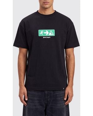 Palm Angels Cotton T-Shirt With Graphic Print And Contrast Logo - Black