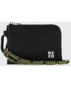 DSquared² Upside Down Leather Document Holder With Embroidered Logo And Zip - Black