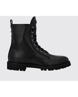Philipp Plein Lace-Up Grained Leather Combat Boots With Lug Sole - Black