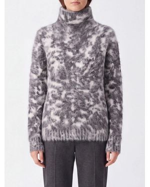 JOSEPH Jersey De Cuello Alto Con Estampado Abstracto En Mezcla De Alpaca Con Ribetes Acanalados - Gris
