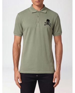 Philipp Plein Skull Print Short-Sleeved Cotton Polo Shirt With French Collar - Green