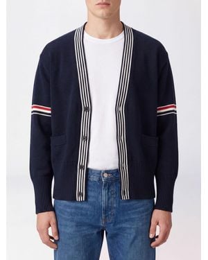 Thom Browne V-Ausschnitt-Cardigan Aus Baumwolle Mit Charakteristischem 4-Bar-Streifendetail - Blau