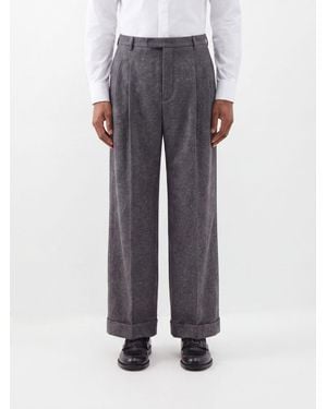 Valentino Garavani Wide-Leg Tailored Wool Blend Trousers With Turn-Up Cuffs - Grey