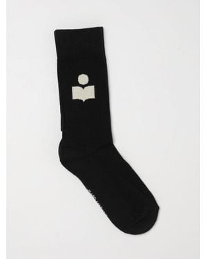 Isabel Marant High Stretch Cotton Socks With Jacquard Logo - Black