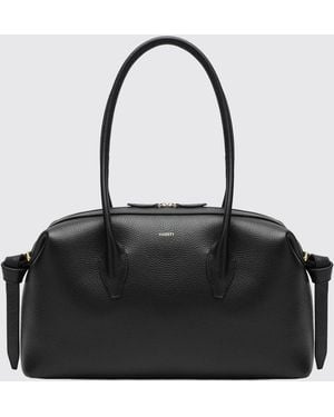 Yuzefi Brioche Duffle Hammered Leather Rounded Shoulder Bag With Zip Closure - Black