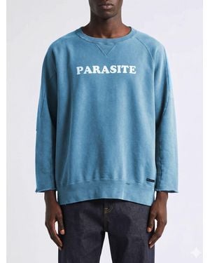 Undercover Sudadera De Cuello Redondo De Algodón Con Estampado De Eslogan Y Corte Relajado - Azul