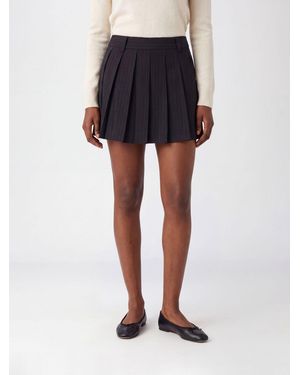 DUNST Pinstriped Crêpe Pleated Mini Skirt With Side Zip Closure - Black