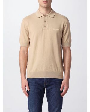 Balmain Polo En Maille De Pur Coton Avec Col Côtelé Et Logo Contrastant - Bleu