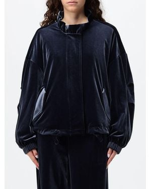 Emporio Armani Cropped Velvet Bomber Jacket With High Neck And Dropped Shoulders - Blue
