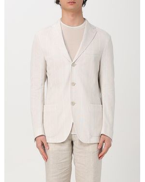 Eleventy Linen Suit Jacket Notch Lapel - Natural