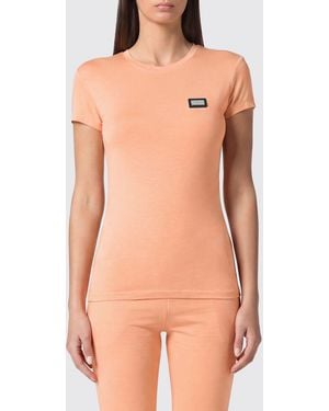 Philipp Plein Slim Fit Stretch Cotton T-Shirt With Logo And Crew Neck - Pink