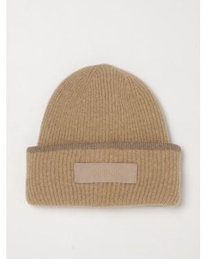 Jacquemus Cuffed Alpaca And Wool Blend Beanie With Applied Logo Patch - Natural
