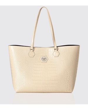 Philipp Plein Crocodile Print Leather Bag - Natural