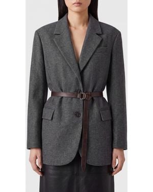 Brunello Cucinelli Single-Breasted Virgin Wool And Cashmere Belted Blazer - Gray