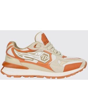 Philipp Plein Leather And Mesh Low-Top Trainers With Hexagon Logo - Natural