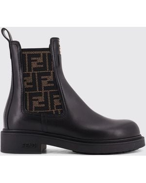 Fendi Filo Leather Ankle Boots - Black