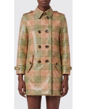 Burberry Tartan Polyester Double-Breasted Trench Coat - Natural