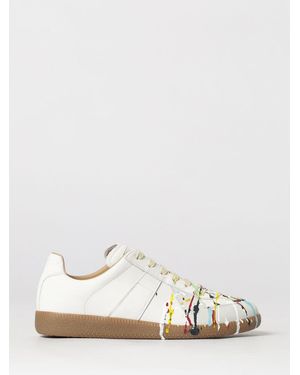 Maison Margiela Replica Leather Trainers With Paint Splatters - White