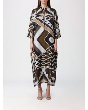 PUCCI Midi-Kaftan Aus Seide Von Mit Geometrischem Print Und Mandarinkragen - Grün