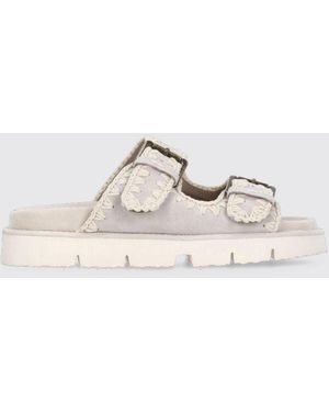 Mou New Bio Suede Sandals With Topstitching - Natural