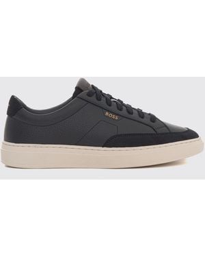 BOSS Kieran Low-Top-Sneaker Aus Genarbtem Leder Mit Logo-Print - Blau