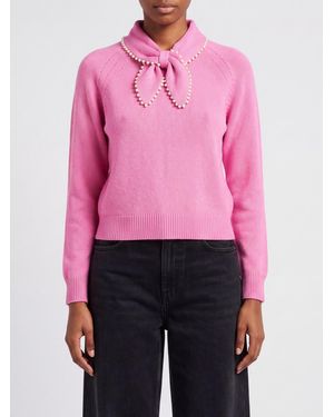 Essentiel Antwerp Jersey En Lana Y Cachemira Con Cuello Joya Y Perlas - Rosa