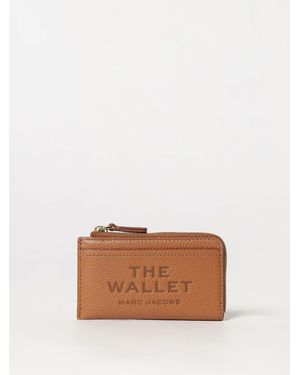 Marc Jacobs The Wallet Pebbled Leather Card Holder With Zip And Embossed Logo - Brown