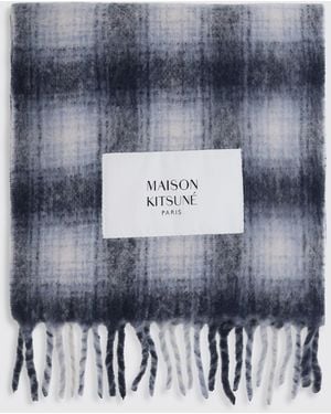 Maison Kitsuné Maison KitsunÉ Bufanda De Cuadros De Mezcla De Lana De Alpaca Con Bordes De Flecos - Azul