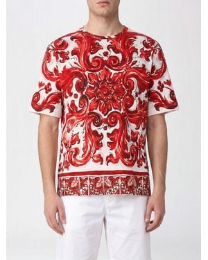 Dolce & Gabbana Dolce &Amp Gabbana All-Over Majolica Print Cotton Crew-Neck T-Shirt - Red