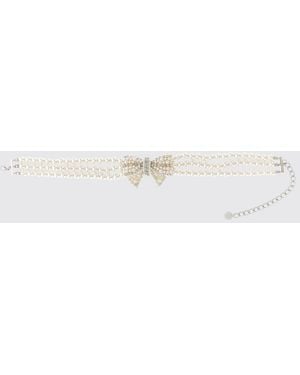 Self-Portrait Bow Satin Choker With Rhinestones And Beads - White