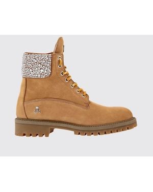 Philipp Plein Wildleder-Combat-Boots Mit Kristallen Und Skull-Detail - Natur