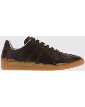 Maison Margiela Replica Vintage-Effect Leather And Fabric Trainers - White