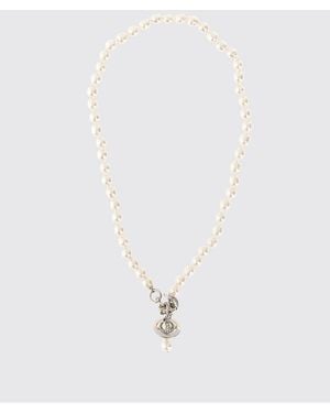 Vivienne Westwood Collar Aleksa Con Colgante Orb De Latón, Cristales Y Perlas - Blanco