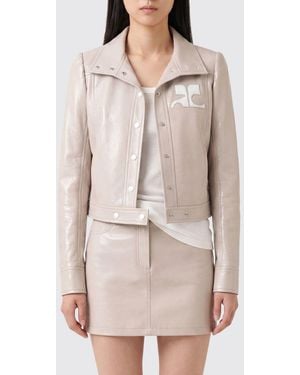 Courreges Courr&Egrave	Ges Slim Fit Cropped Coated Cotton Jacket With Logo - Natural