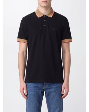 Burberry Polo De Piqué De Algodón De Con Ribetes En Contraste Y Logo Equestrian Knight - Negro