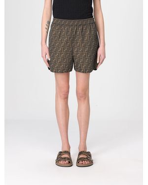 Fendi Cotton Blend Shorts With Ff Motif - Multicolor