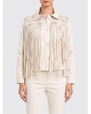 Twinset Fringed Stretch Cotton Bull Jacket - Natural