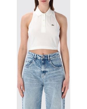 Lacoste Cropped Stretch Cotton Polo Top With Classic Collar - Blue