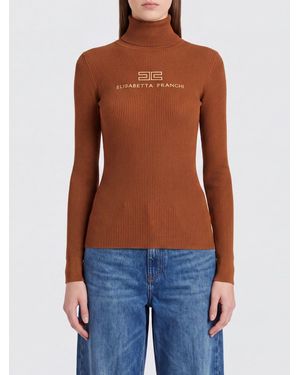Elisabetta Franchi Slim Fit Wool Turtleneck Sweater With Contrast Logo - Blue