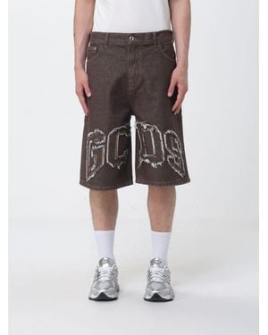 Gcds Cotton Denim Bermuda Shorts With Embroidered Logo - Brown