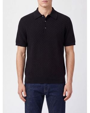 Brioni Polo Slim Fit De Punto De Algodón Con Cuello Y Puños De Canalé - Negro