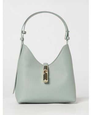 Furla Goccia Grained Leather Shoulder Bag By With Snap Closure - Green
