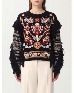 FARM Rio Paisley Embroidered Crewneck Sweater - Black