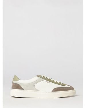 BOSS Low-Top Suede And Tumbled Leather Sneakers With Bicolor Design - Natural
