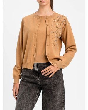 Twinset Crystal-Embellished Viscose Blend Crewneck Cardigan - Black