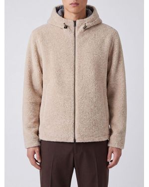 Herno Bouclé Fabric Hooded Sports Jacket With Zip Closure - Natural
